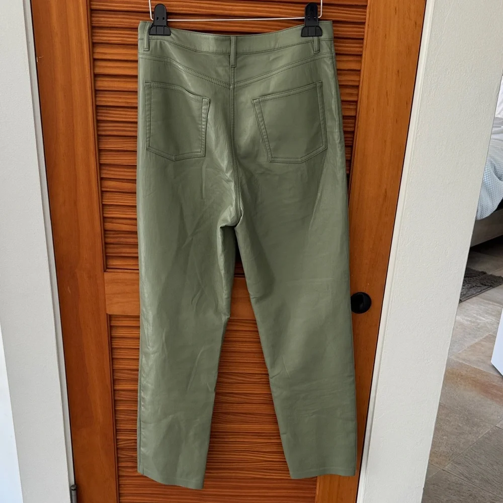 ARITZIA Vegan Leather Wilfred Olive Green High-Rise Straight Leg Pants - Picture 6 of 7